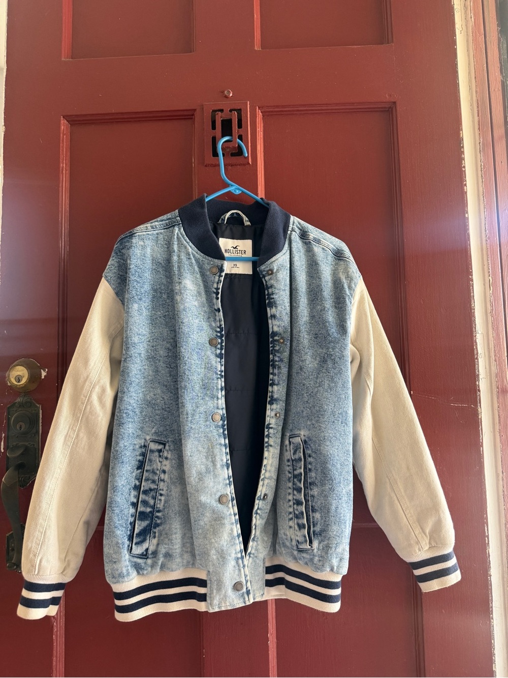 Hollister Two-Tone Kids Denim Bomber Jacket - Light Blue & Cream